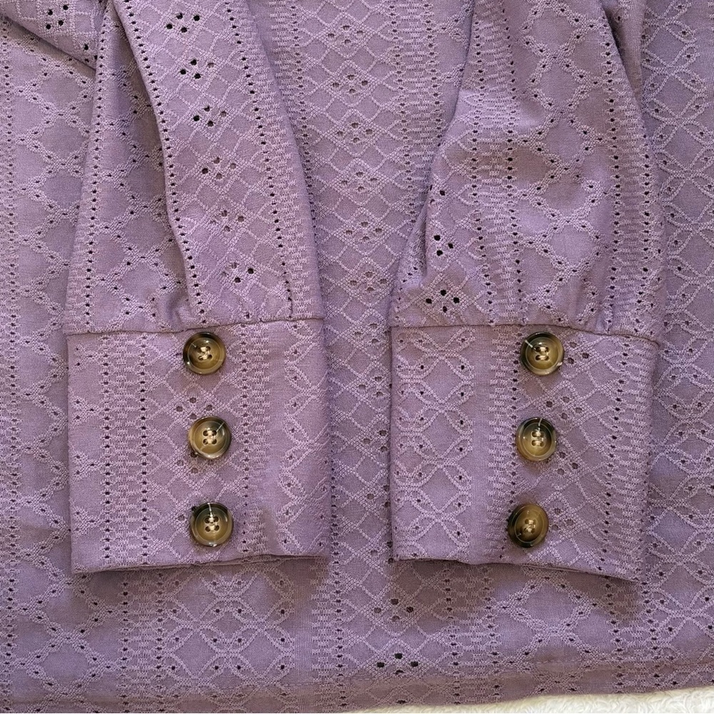 NWT DOKOTOO Purple Eyelet Long Sleeve V Neck Blouse Size Large - Picture 6 of 9